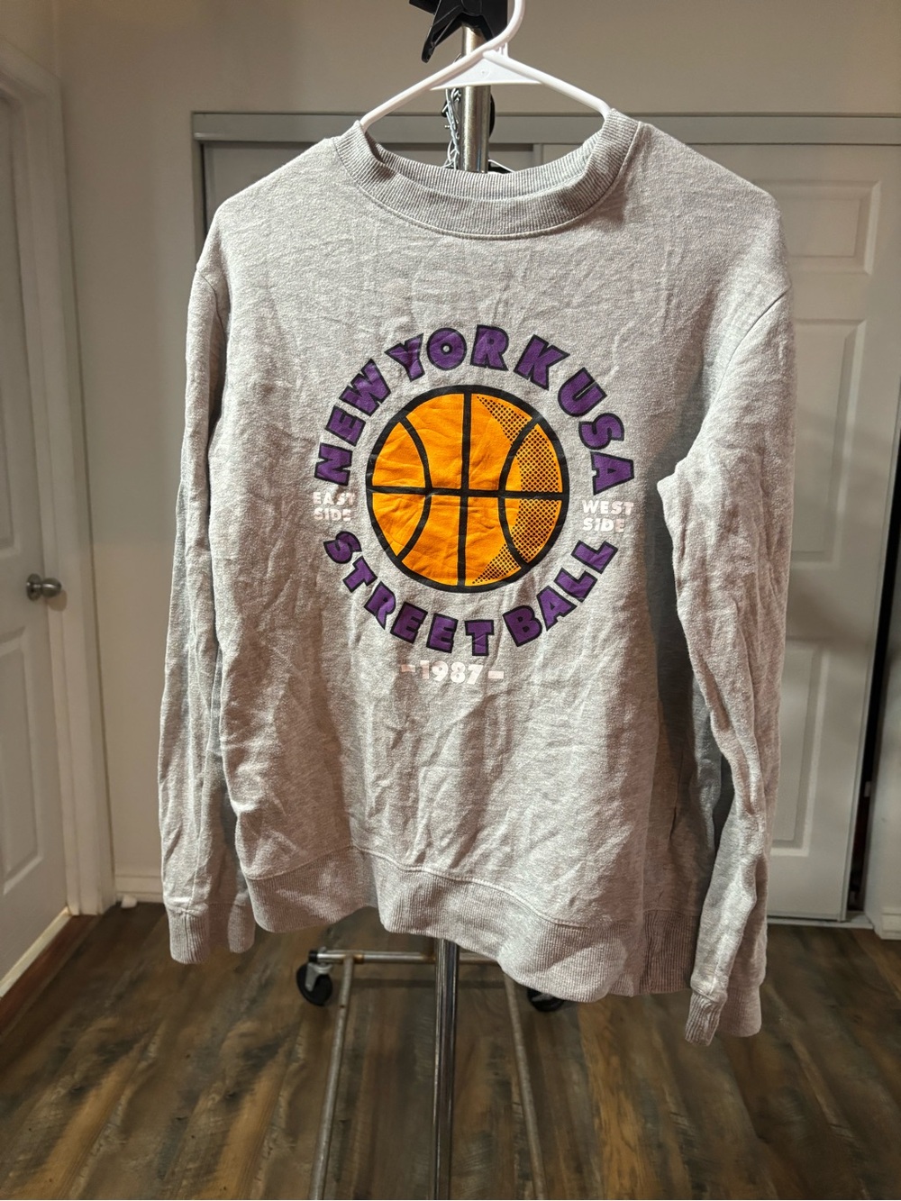 Cotton On Gray Crewneck Sweatshirt with Purple & Orange Basketball Graphic
